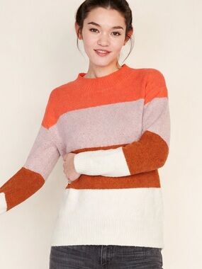 Old Navy Women's Striped Sweater - Coral, Cream, and Tan
